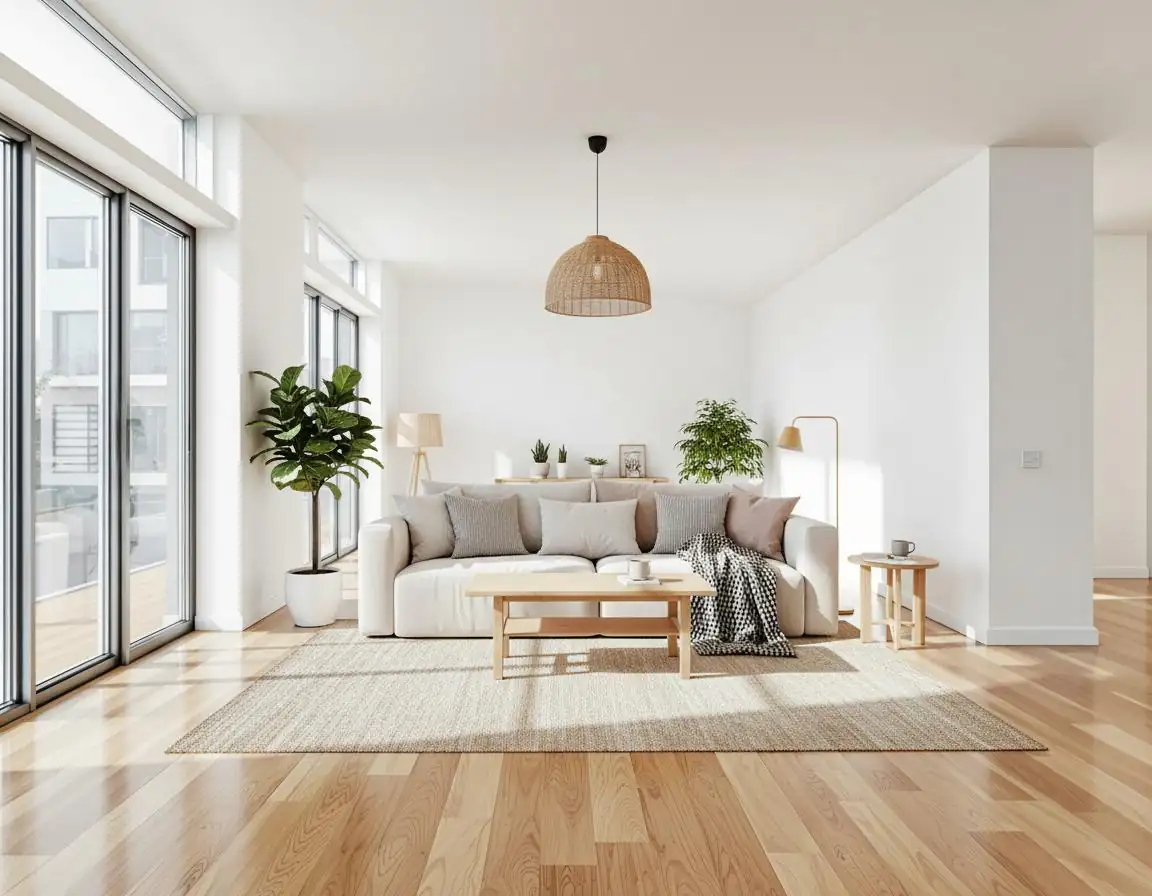 Skandinavisch eingerichtetes Wohnzimmer nach Virtual Staging